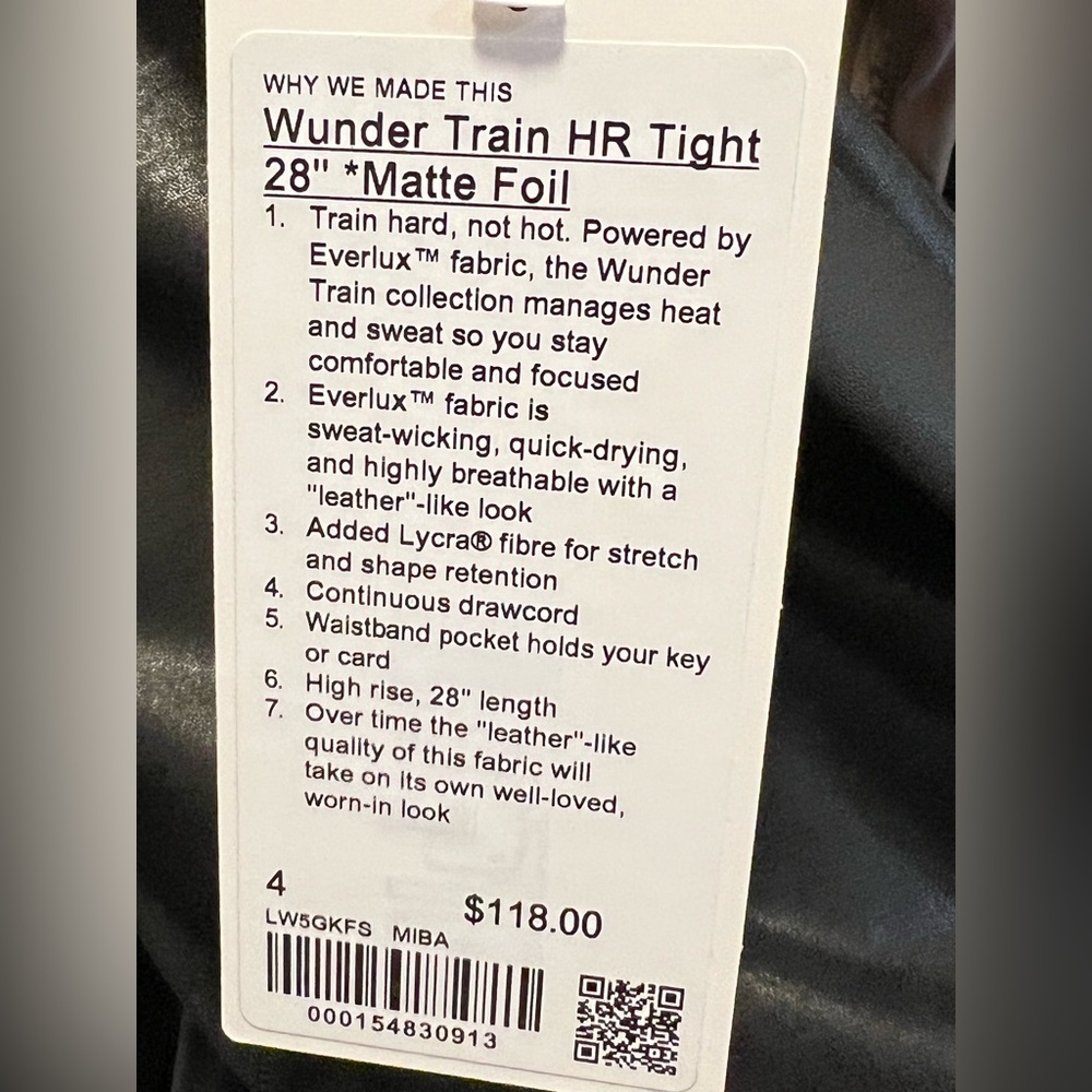 NWT lululemon Wunder Train High-Rise Tight 28” *Matte Foil Black, Size 4 - Picture 5 of 7